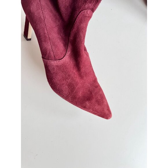 STUART WEITZMAN Rapture 75mm Maroon Suede Sock Bootie Ankle Boots, Size 10 - Picture 3 of 15